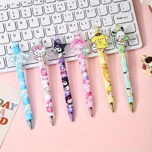 Pens Hello Kitty Ballpoint 6pc Sanrio Kuromi Melody Pom Cinnamaroll School Draw - Picture 2 of 4